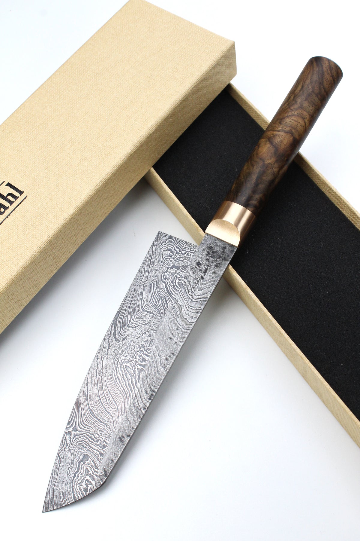 Damascus Santoku 320L Torsion Walnut