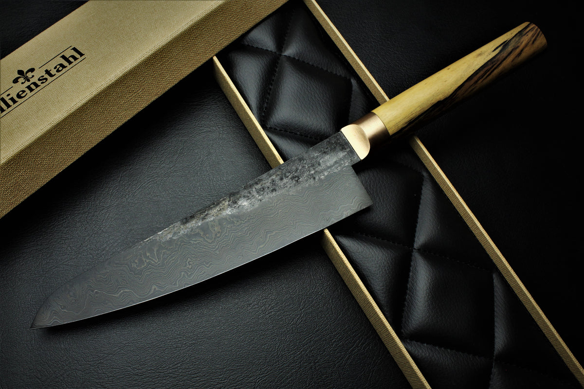 Gyuto 2 Black Damascus B&W Royal Ebony