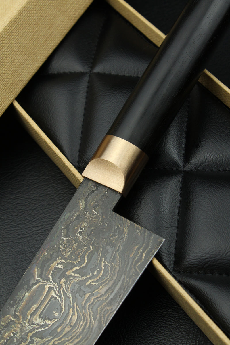 Damascus Santoku Black Ebony HK Patina