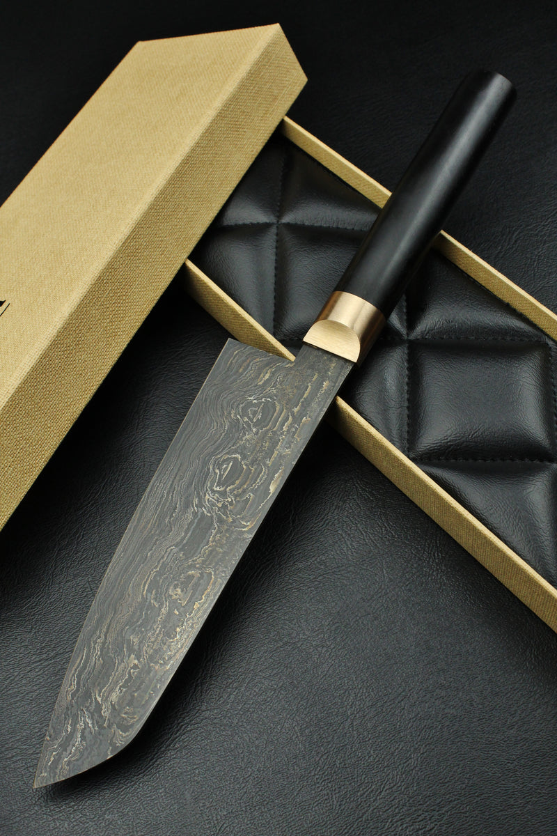 Damascus Santoku Black Ebony HK Patina