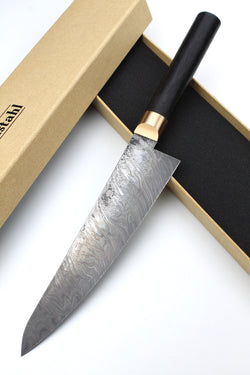 Gyuto Damascus Bog Oak Oval