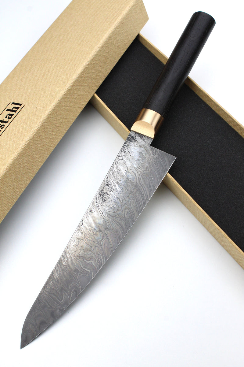 Gyuto Damascus Bog Oak Oval