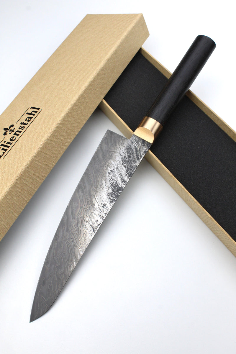 Gyuto Damascus Bog Oak Oval