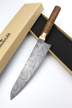 Gyuto Damascus HL Torsion Walnut