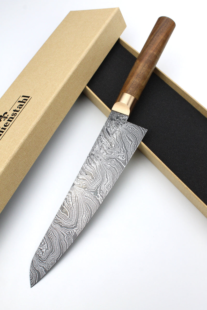 Gyuto Damascus HL Torsion Walnut